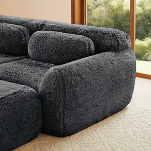 English Elm 114''soft Plush Modular Sectional Sofa with Cloud Cushions for Living Room Theater Dark Grey W714S01549