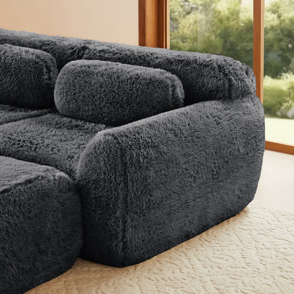 English Elm 149'' Plush Modular Cloud Sofa Boneless Ergonomic Design for Home Theater Lounge Dark Grey W714S01553
