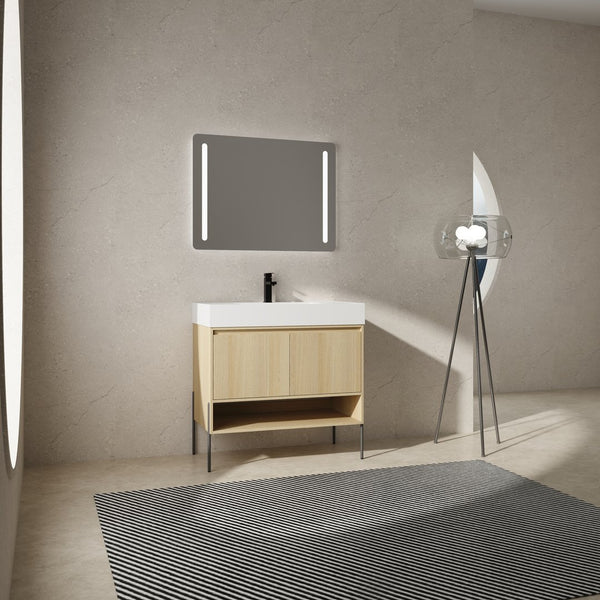 English Elm 36" Bathroom Vanity Combo With Resin Sink, Oak Finish, Stylish Storage & Easy Assembly For Modern Homes W1972S00009