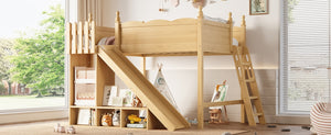 English Elm Full Loft Bed With Fun Slide, Storage Shelves, Solid Wood Design For Kids' Cozy Room Setup W1580S00247