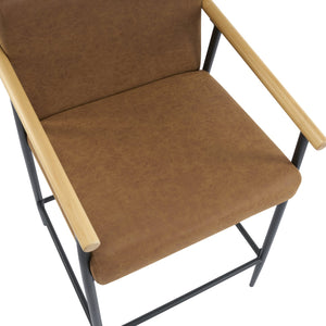 English Elm Christopher Knight Home® - Counter Stool Mid-Century Modern Set of 2 with Metal Frame, Soft Cushions & Solid Wood Armrests Black+Brown N771P247153W