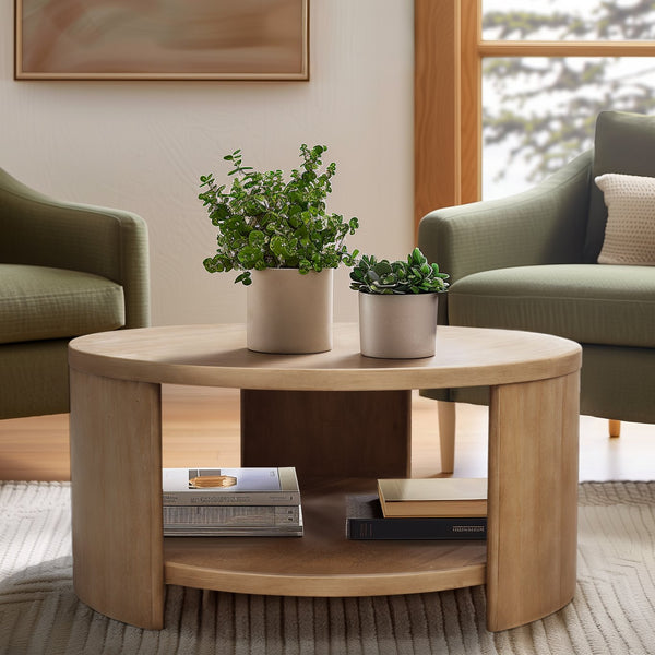JLA Home INK+IVY - Round rubberwood coffee table with lower shelf, 36" modern minimalist design for living rooms II120-0566