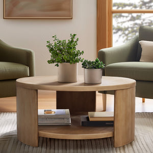 INK+IVY Skye Modern/Contemporary Round Coffee Table with Shelf II120-0566 Natural