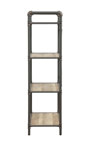English Elm Itzel 4-Tier Antique Oak & Sandy Gray Bookshelf – Open Back Metal Frame, Fixed Wooden Shelves, 23.5" x13.2" B2726P282914