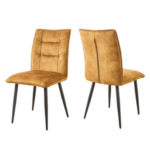 English Elm Modern Velvet Dining Chairs Set Of 2 - Stylish Mustard Yellow Cushions With Durable Iron Frames N842P284569Y