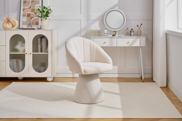 English Elm 068-chenille Swivel Accent Armchair Sculptural Curved Back Upholstered Living Room Seat Beige W527P438692