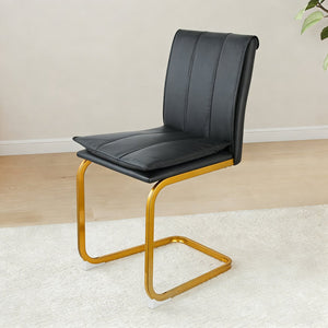 English Elm Modern Pu Leather Cantilever Dining Chairs Set of 4 with Steel Arc Frame for Kitchen Black+Gold W5123P454213