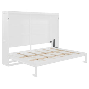English Elm Queen Murphy Wall Bed with Led Lighting Modern Cabinet Folds Flat for Studio Living White LP100973AAK