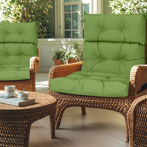 English Elm 2 Pcs Set High Back Patio Chair Cushions Tufted Outdoor Reversible 44x22x4 Waterproof Comfort Green W419P287333