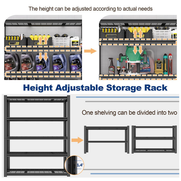 English Elm 59" Wide Black Metal Shelving Unit with Removable Dividers for Garage or Office T3625P455778