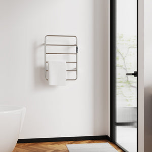 English Elm 18.7" Heated Towel Rack with Touchscreen Timer, 6-Bar Stainless Steel 150W Rapid Warm Carbon Fiber Brushed Nickel T3177P305025