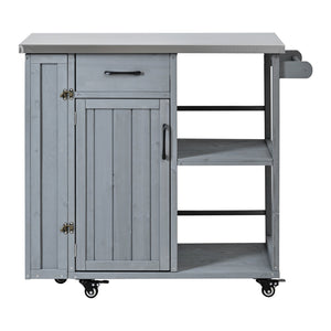 English Elm Foldable Outdoor Kitchen Cart with Stainless Worktop Fir Wood Frame and Lockable Wheels Grey N719P380278E