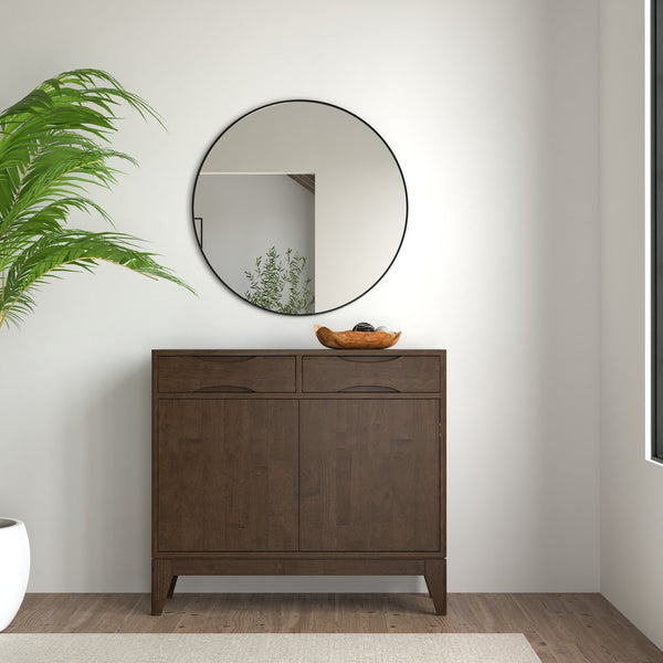 English Elm Harper Solid Wood Entryway Cabinet with Drawers Walnut Finish Tapered Legs B136P436065