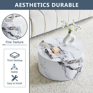 English Elm Simple Marble Top Round Coffee Table with Natural Veining for Modern Living Rooms White W1151P385650
