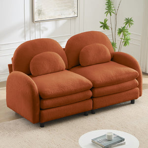 English Elm Teddy Fleece Curved Loveseat Modular Two Seater Sofa with Cloud Soft Double Layer Cushions Orange W5656S00091
