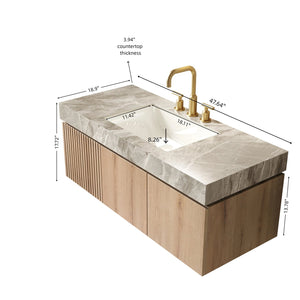 English Elm Muri Floating Bathroom Vanity with Sintered Stone Top and White Oak Plywood Cabinet W2615S00586