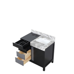 English Elm Black Black and Grey Bath Vanity 36 in W x 22 in D with Castle Grey Marble Top, Solid Wood Frame, Soft-Close Drawers, Scratch-Resistant Countertop, Pre-Drilled Faucet Hole B2731P261081