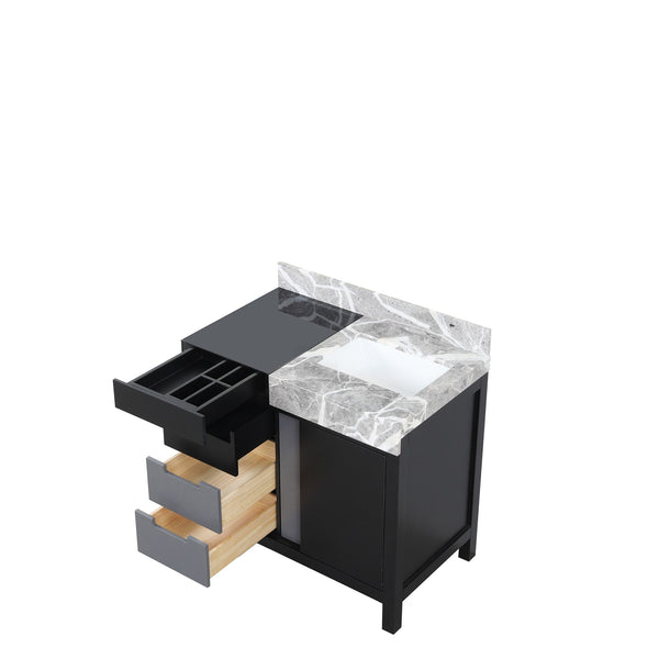 English Elm Black Black and Grey Bath Vanity 36 in W x 22 in D with Castle Grey Marble Top, Solid Wood Frame, Soft-Close Drawers, Scratch-Resistant Countertop, Pre-Drilled Faucet Hole B2731P261081