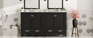 English Elm Modern 48 Inch Freestanding Bathroom Vanity Dual Ceramic Sinks Soft Close Gold Handles Black N729P000001B