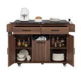 English Elm K&K Kitchen Island With Trash Can Storage Cabinet, Kitchen Cart With Drop Leaf, Spice Rack, Towel Rack and Drawer, Rolling Kitchen Island On Wheels With Adjustable Shelf, Walnut Brown