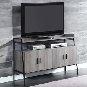English Elm 52-Inch TV Stand Gray Oak & Black - Trapezoid Metal Frame, 2 Cabinets + Open Shelf for Media B016P317150
