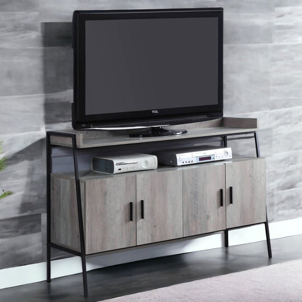 English Elm 52-Inch TV Stand Gray Oak & Black - Trapezoid Metal Frame, 2 Cabinets + Open Shelf for Media B016P317150