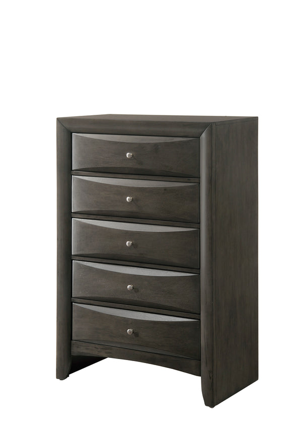 English Elm 1Pc Contemporary Nightstand with Beveled Drawers and Silver Knobs, Solid Wood Accent Table for Bedroom Storage and Style Gray 33.5 L x 19 W x 51.06 H B011P216685
