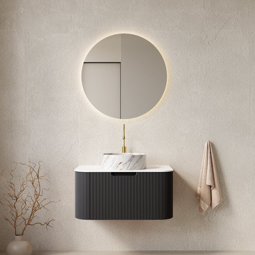 English Elm Dina 30" Wall-Mounted Bathroom Vanity With Stylish Black Striped Cabinet & Round Ceramic Sink W2615S00448