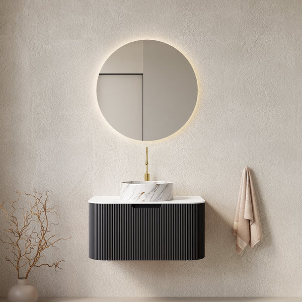 English Elm Dina 30" Wall-Mounted Bathroom Vanity With Stylish Black Striped Cabinet & Round Ceramic Sink W2615S00448