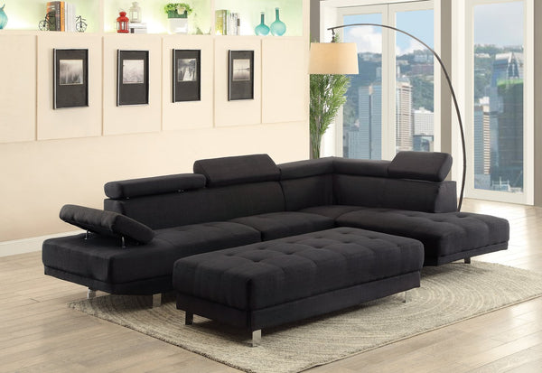 English Elm Riveredge Modern Right-Facing Sectional with Adjustable Armrests & Headrests, Chrome Legs, Fabric Comfort Black 21 L x 76 W x 34 H B078S00397