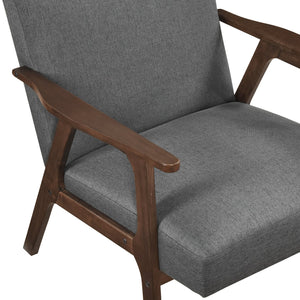 English Elm Modern Mid-Century Accent Chair Walnut Frame with Textured Linen Upholstery and Cushioned Seat Comfortfulness Dark Gray 26.5 L x 23.5 W x 10 H B011P308030