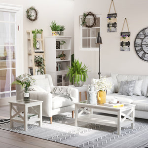 English Elm HOMCOM Farmhouse Coffee Table with Flip Lift Top and Hidden Storage, Square Center Table, Rustic Charm White Oak W2225P217445