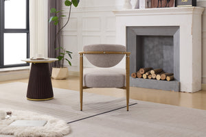 English Elm Beige Woven Fabric Dining Chair with 10cm Foam Seat, Breathable Durable Upholstery, Iron Frame Finish W3149P375463