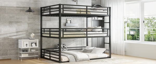 English Elm Queen Metal Triple Bunk Bed - Space-Saving, Heavy-Duty Design With Safety Guardrails For Comfort W1580S00145-GIGA
