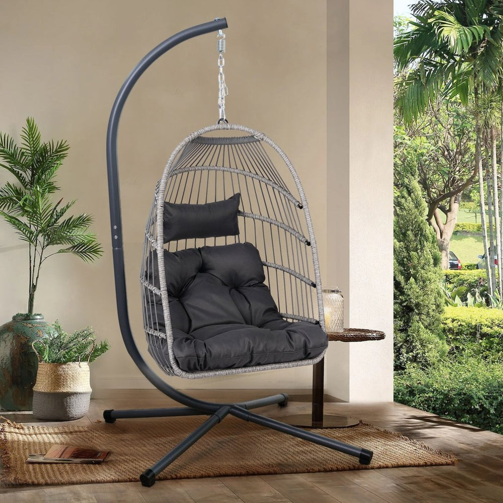 English Elm Outdoor Egg Hanging Chair With Stand – Stylish Wicker Swing For Indoor & Outdoor Relaxation Bliss W2500P167885-GIGA