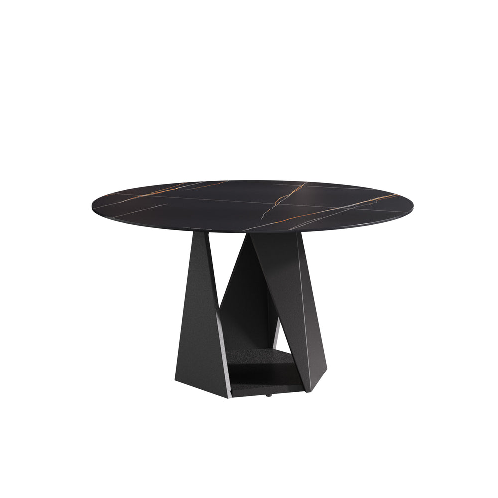 English Elm 53" Round Artificial Marble Dining Table For 6 With Sturdy Black Iron Base - Modern Elegance! W1535S00398