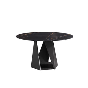 English Elm 53" Round Artificial Marble Dining Table For 6 With Sturdy Black Iron Base - Modern Elegance! W1535S00398