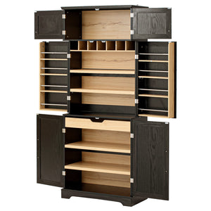 English Elm K&k Farmhouse Pantry Cabinet Tall Freestanding Kitchen Storage with Drawers Shelves Black N707P356567B