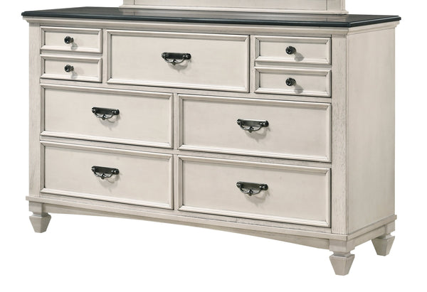 English Elm Beautiful Farmhouse Chest of Drawers with Vintage Molding and Black Nickel Hardware for Elegant Storage Beige 62.75 L x 20.2 W x 35.2 H B011P228559