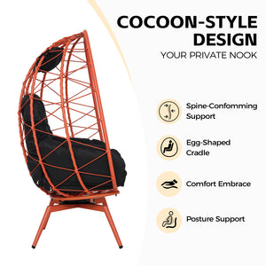 English Elm Oversized Swivel Wicker Egg Chair with Plush Cushions for Patio or Indoor Lounge T5880P501014