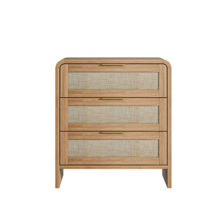 English Elm Rattan Drawer Nightstand Set with Built-in Charging Station and Open Shelf Bedroom Storage Caramel W1820P414049