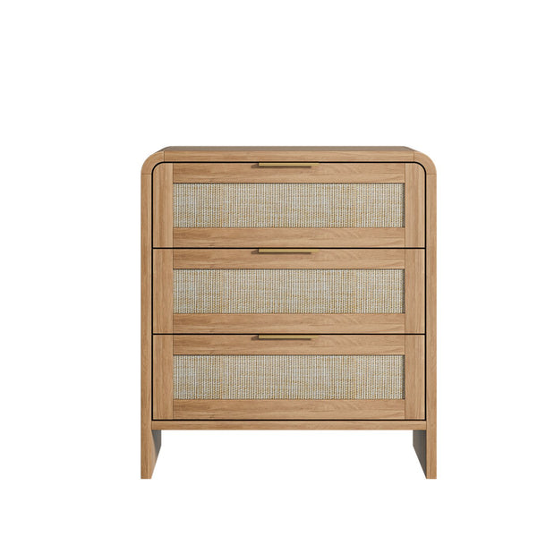 English Elm Rattan Drawer Nightstand Set with Built-in Charging Station and Open Shelf Bedroom Storage Caramel W1820P414049