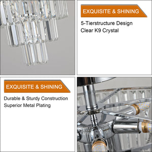 English Elm Large K9 Crystal Chandelier White Chrome Modern 5-Layer 10-E12 Fixture Dimmable Elegant Lighting W2312P374963