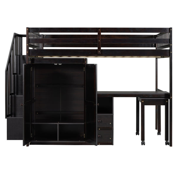 English Elm Queen Murphy Bed with Integrated Desk Cabinet Shelves Space Saving Studio Solution Espresso N708S00014P