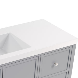English Elm 60" Freestanding Bathroom Vanity Fluted Fronts Soft Close Drawers Drop-in Sink Blue Gray N817P404100B
