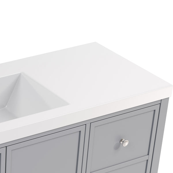 English Elm 60" Freestanding Bathroom Vanity Fluted Fronts Soft Close Drawers Drop-in Sink Blue Gray N817P404100B