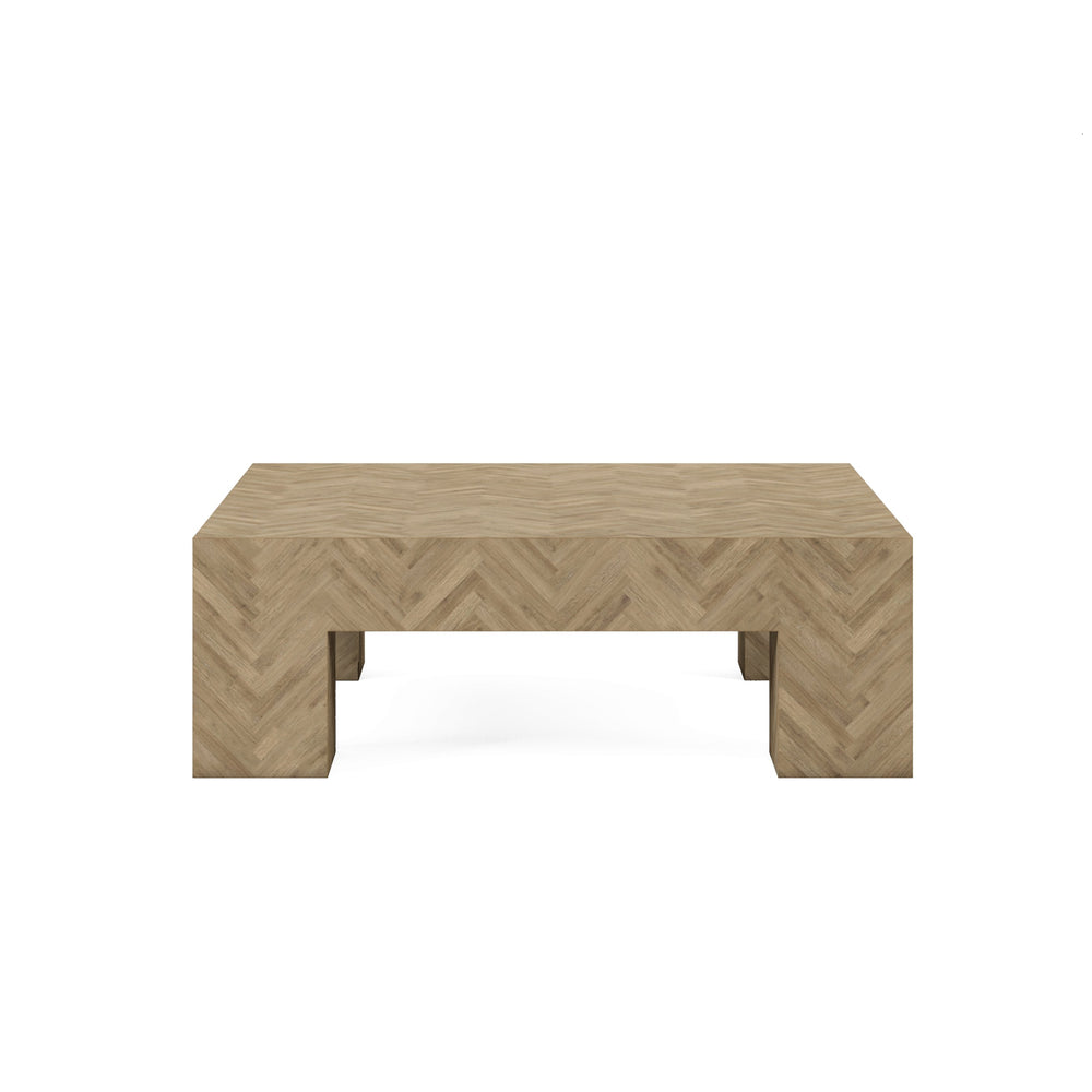 A.R.T. Furniture Garrison Cocktail Table: Casual Contemporary Design With Herringbone Finish And Thick Block Legs Brown Parawood Solids With Ash Embossing,White Oak Veneers 322301-1302
