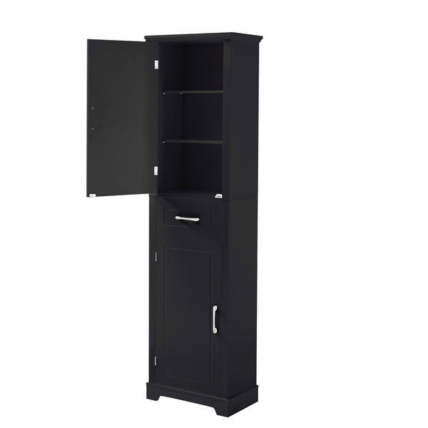 English Elm Tall Bathroom Storage Cabinet with Slim Profile, Adjustable Shelves, Anti-Tip Safety & Painted MDF Finish Black N725P246463B