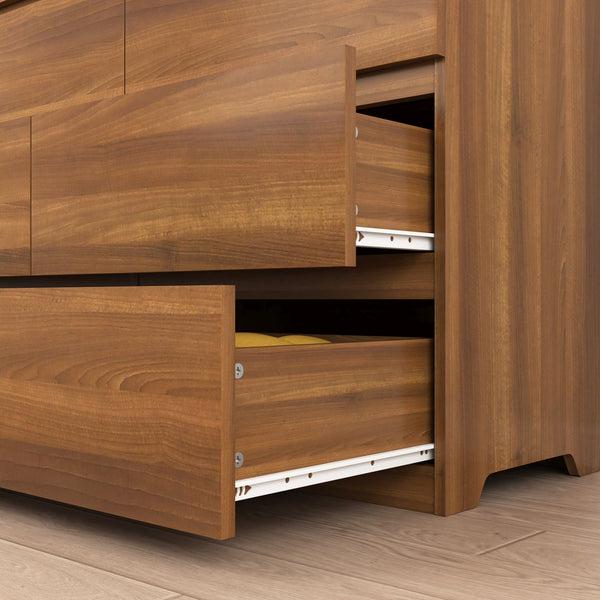 English Elm 12 Drawer Wide Double Dresser Modern Symmetrical Wood Storage Chest for Bedroom Walnut W409S00017
