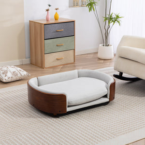English Elm Scandinavian Elevated Dog Bed Luxury Pet Sofa with Walnut Bent Wood Back Velvet Gray, Large Size W794P366327